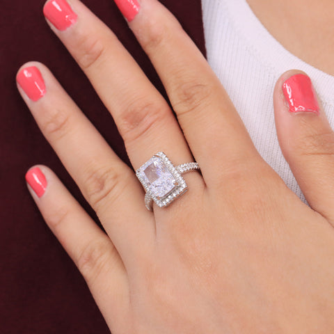 Silver White Sapphire Square Bar Diamond Ring