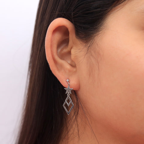 Star Hanging Hexagon Silver Earring