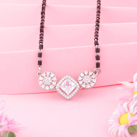 92.5 Silver Dual Round & Square Solitaire Mangalsutra For Women