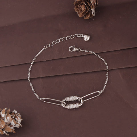 925 Sterling Silver Interlock Chain Bracelet for Women