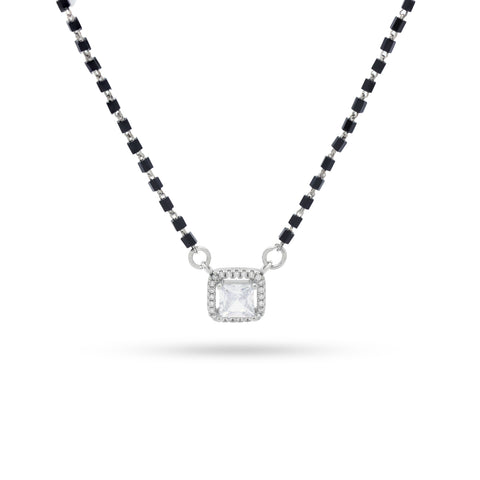 92.5 Silver Princess-Cut Solitaire Mangalsutra For Women