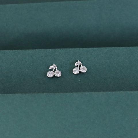 925 Sterling Silver Cherry CZ Stud Earrings for Women