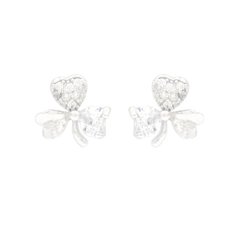 925 Sterling Silver Heart & Clover CZ Stud Earrings for Women