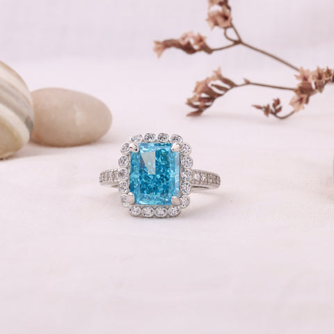 Blue Crystal Square Chimes Rings for Women