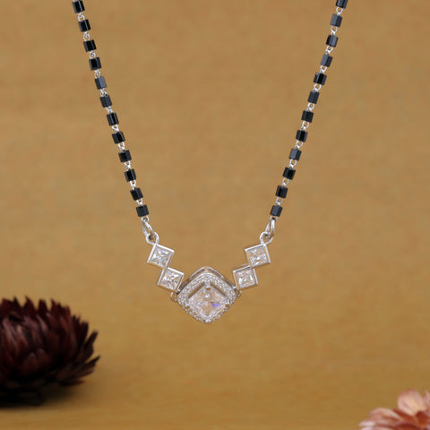 Sterling Silver Square Solitaire Mangalsutra For Women