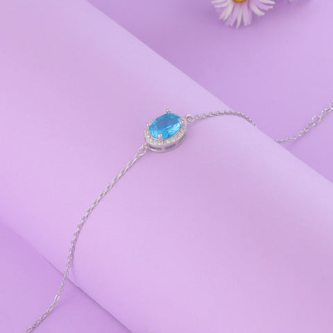 925 Sterling Silver Blue Topaz Halo Bracelet for Women