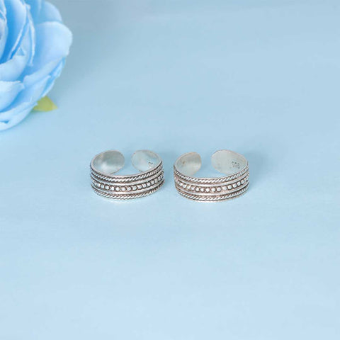 925 Sterling Silver Oxidized Dotted Toe Ring for Women