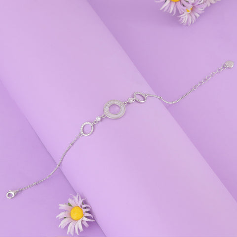 925 Sterling Silver Interlocking Circle CZ Bracelet for Women