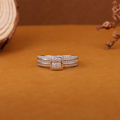 Elegant Silver Double Band Square Ring