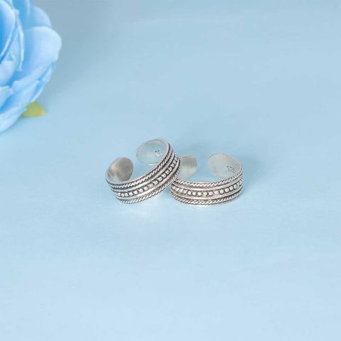 925 Sterling Silver Oxidized Dotted Toe Ring for Women