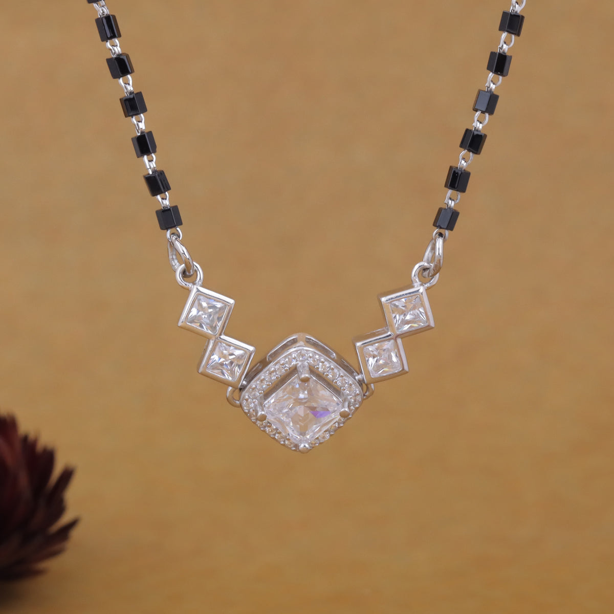 Sterling Silver Square Solitaire Mangalsutra For Women