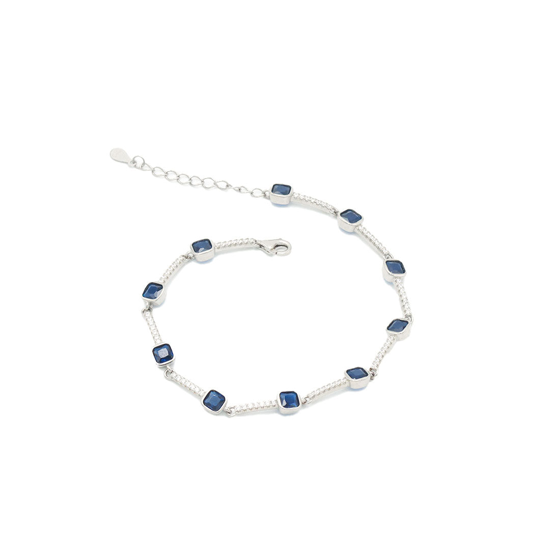Blue Gemstone Sapphire With CZ Silver Bracelets