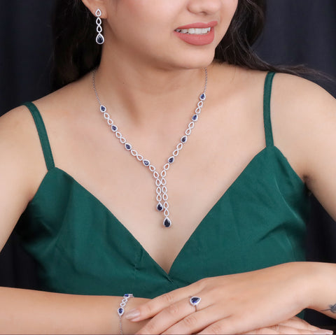 925 Sterling Silver Blue Sapphire Teardrop Jewelry Set for Women