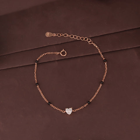 925 Sterling Silver Rose Gold Heart Mangalsutra Bracelet for Women