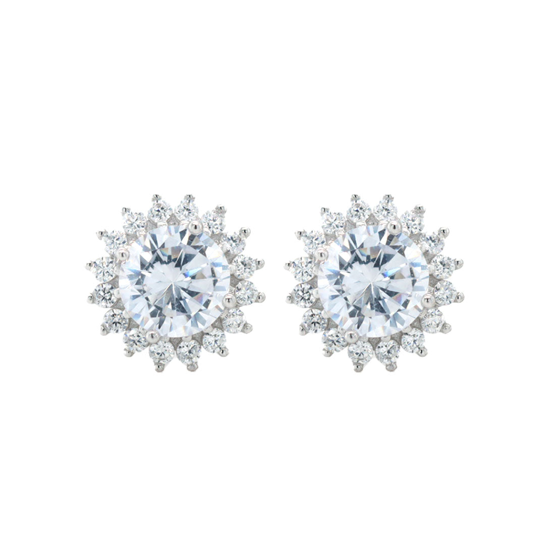 Silver solitaire diamond round shape earrings