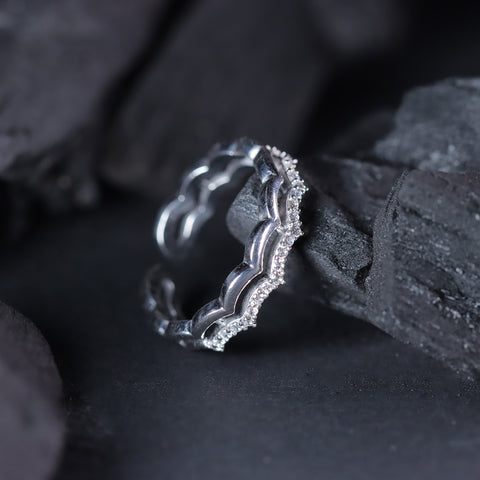 925 Sterling Silver Scalloped Adjustable CZ Ring for Women