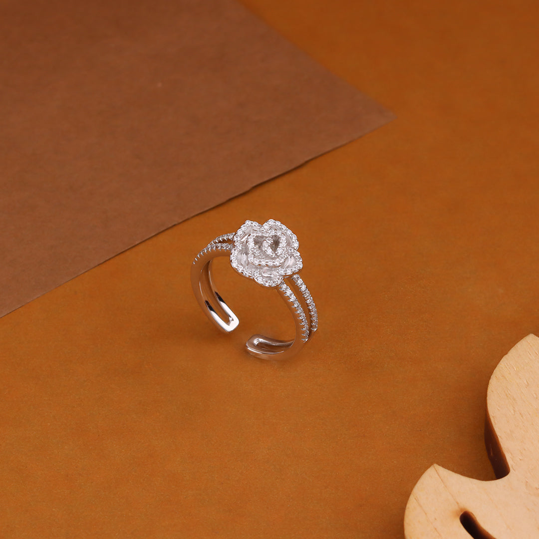 Ring for Women Silver Rose  Floral Designed