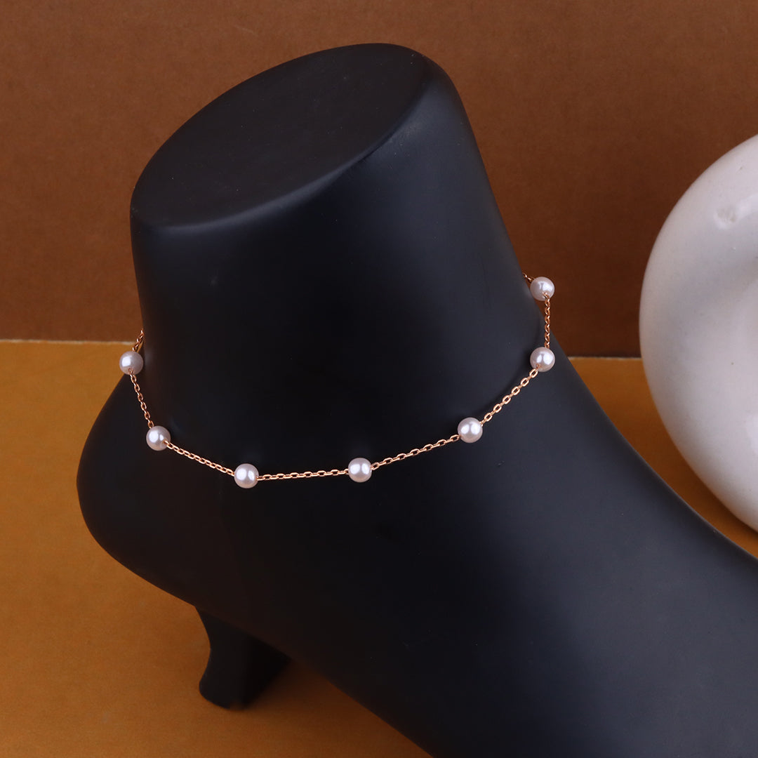 Rose Gold Natural Pearl Chain Anklet