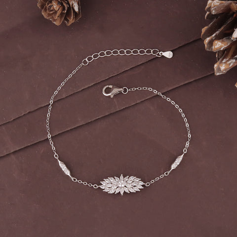 925 Sterling Silver Leaf Cluster CZ Bracelet for Women