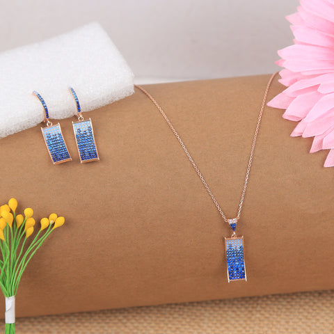 Rose Gold Square Shape Blue CZ Necklace