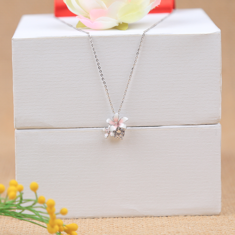 Sterling Silver White Cherry With Cz Pendant With Chain