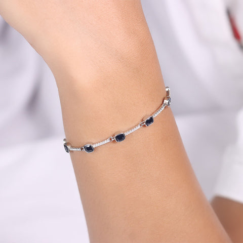 Blue Gemstone Sapphire With CZ Silver Bracelets