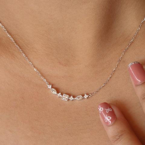 Silver-Plated Cubic Zirconia-Studded Pendant With Chain