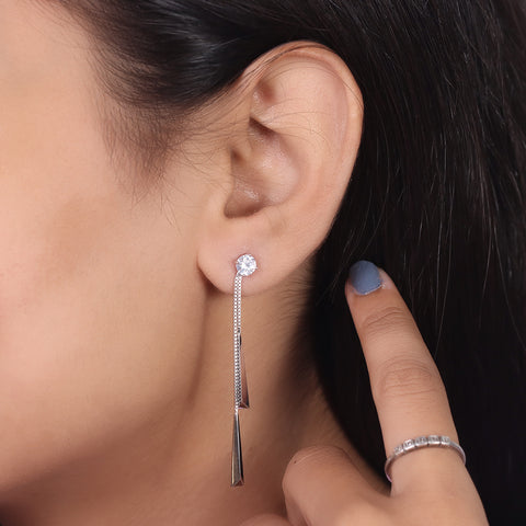 Silver hanging drop diamond earring
