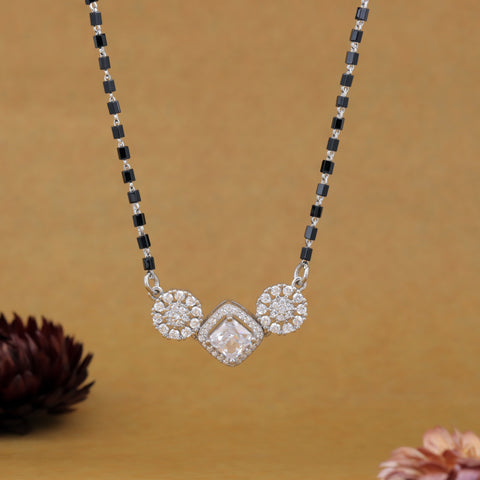 92.5 Silver Dual Round & Square Solitaire Mangalsutra For Women