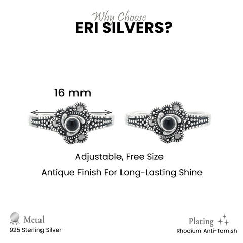 925 Sterling Silver Marcasite Floral Toe Ring