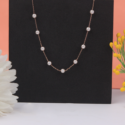 White Beads With Rose Gold Chain Necklace