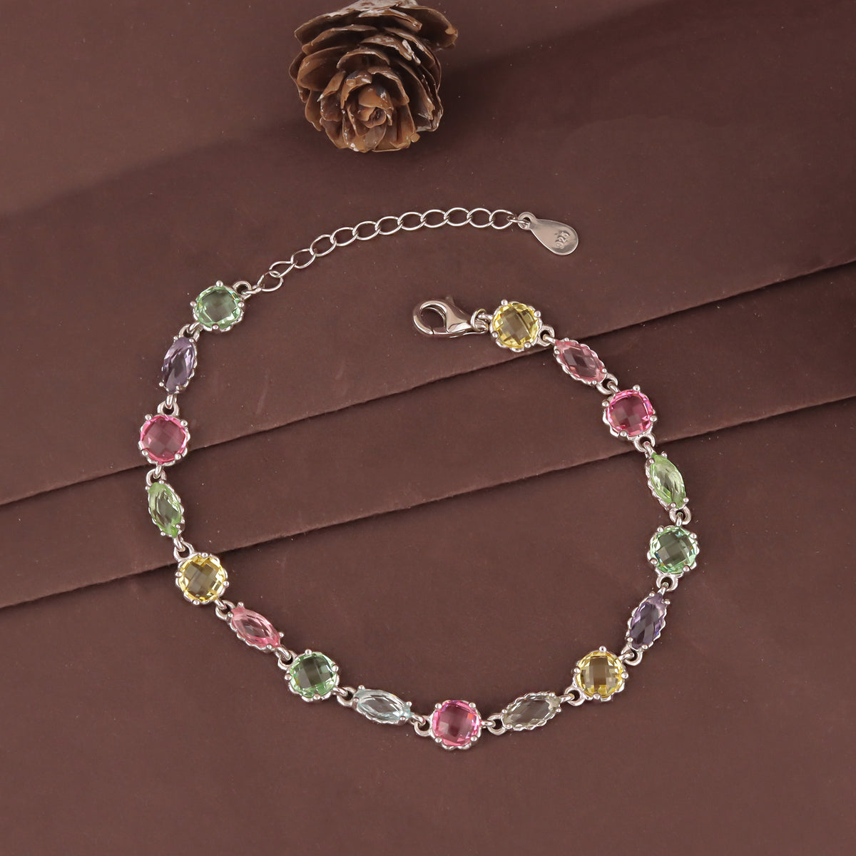 Multicolor Gemstone Sterling Silver Bracelet