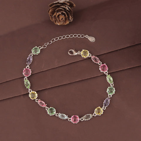 Multicolor Gemstone Sterling Silver Bracelet