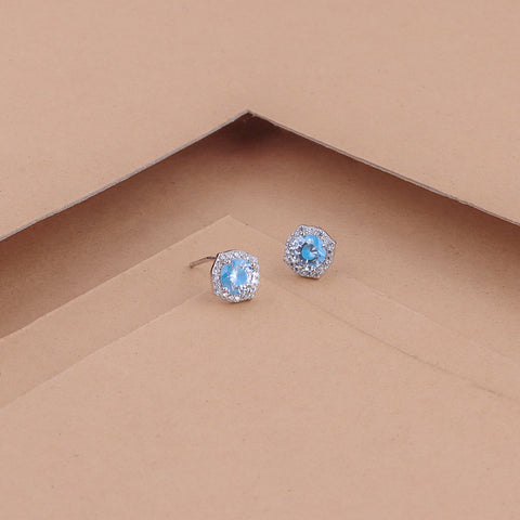 Blue Solitaire Cubic Zirconia Sterling Silver Stud Earring