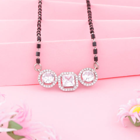 Solitaire Silver Mangalsutra with Black Beads