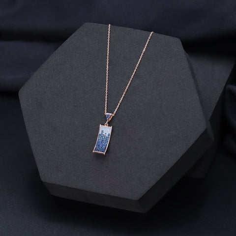 Rose gold square shape blue diamond necklace