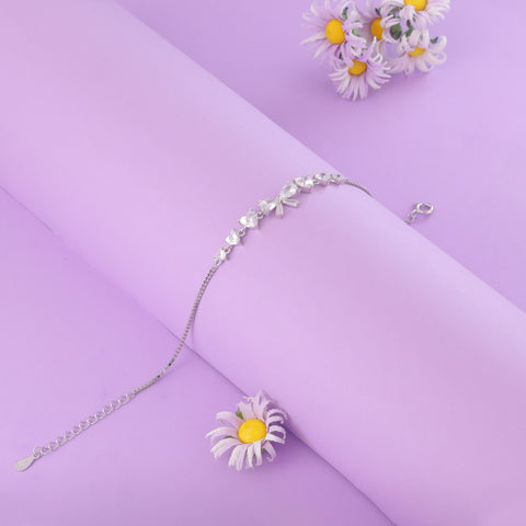 925 Sterling Silver Heart & Bow CZ Bracelet for Women