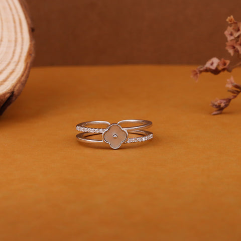 Double Layer Clover Flower Silver  Ring