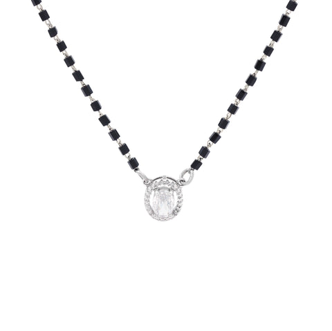 Silver  Oval Solitaire Mangalsutra For Women