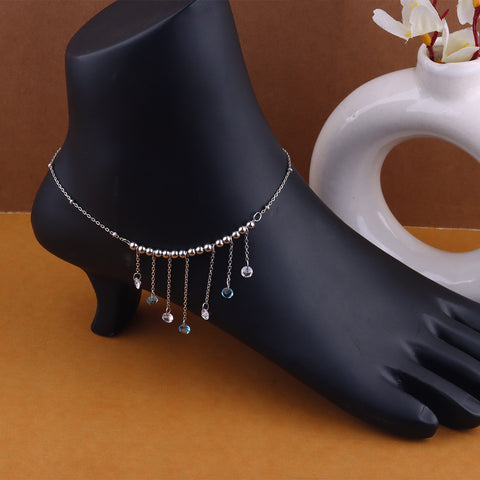 Trendy Silver multi layer anklet