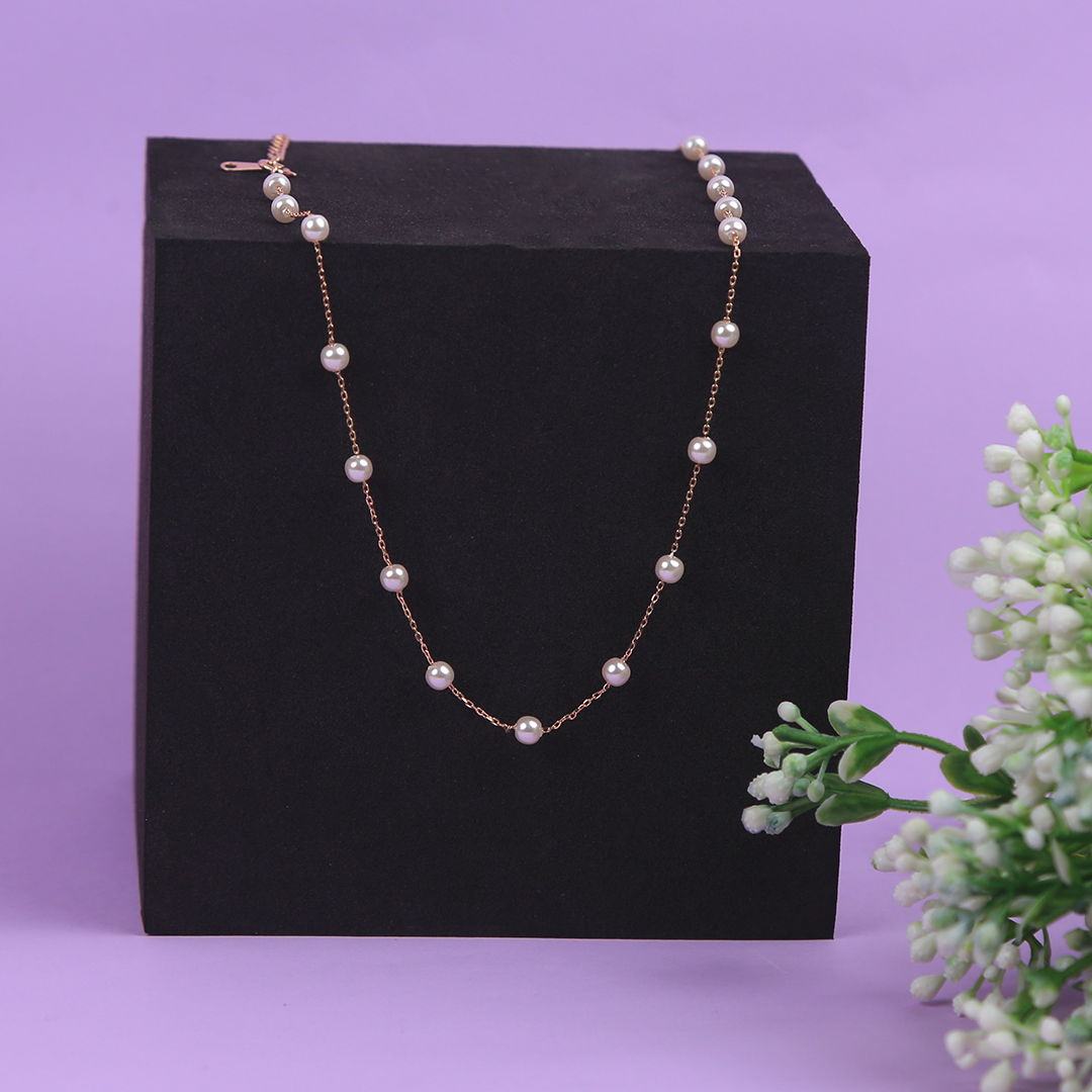 White Beads With Rose Gold Chain Necklace