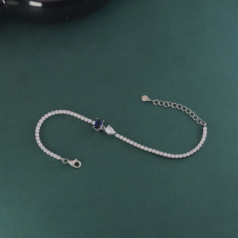 925 Sterling Silver Blue Stone Adjustable Tennis Bracelet for Women