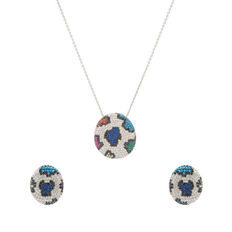 Sterling Silver Rainbow Necklace With Earrings Set
