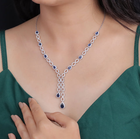 925 Sterling Silver Blue Sapphire Teardrop Jewelry Set for Women