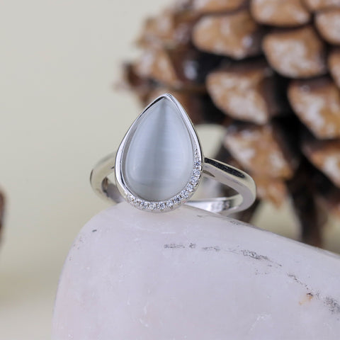 Sterling Silver Pear Shape White Stone Ring for Women