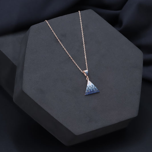 Rose gold triangle shape multi diamond necklace with earring