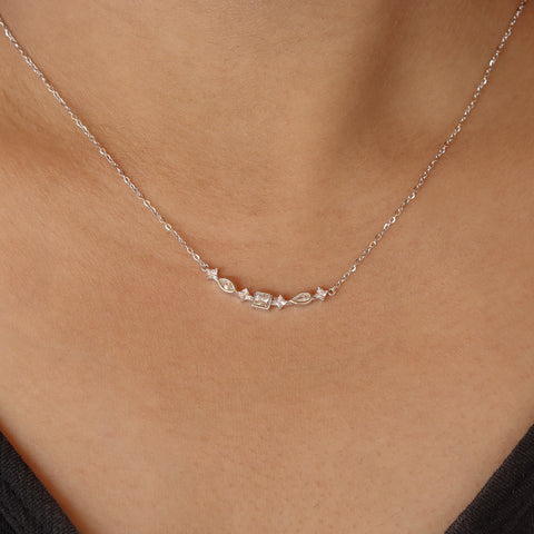 Silver-Plated Cubic Zirconia-Studded Pendant With Chain