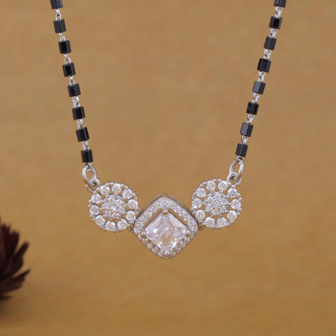 92.5 Silver Dual Round & Square Solitaire Mangalsutra For Women