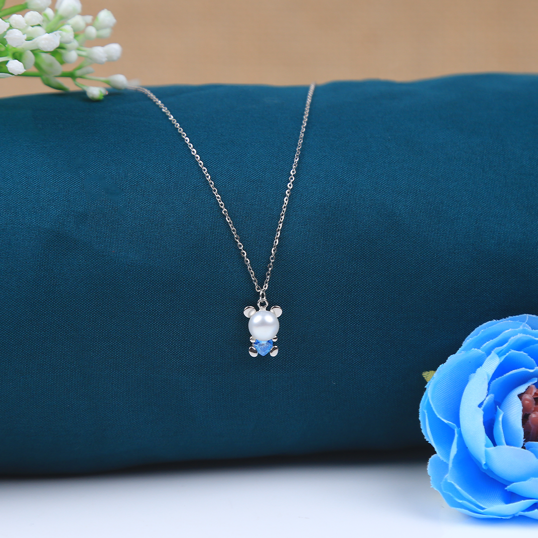 925 Silver Teddy Bear Shape Pendant With Chain