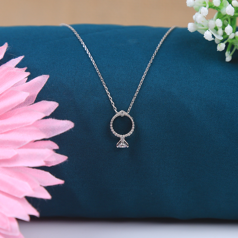 Silver Diamond Ring Shape Pendant With Chain